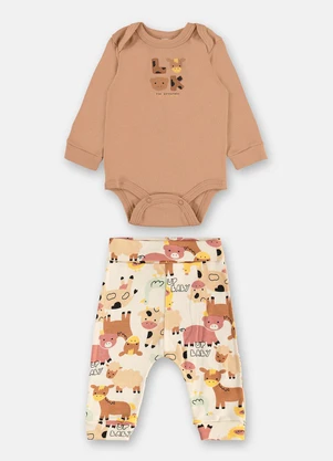 Up Baby - Conjunto Body Calça Bege - UP BABY