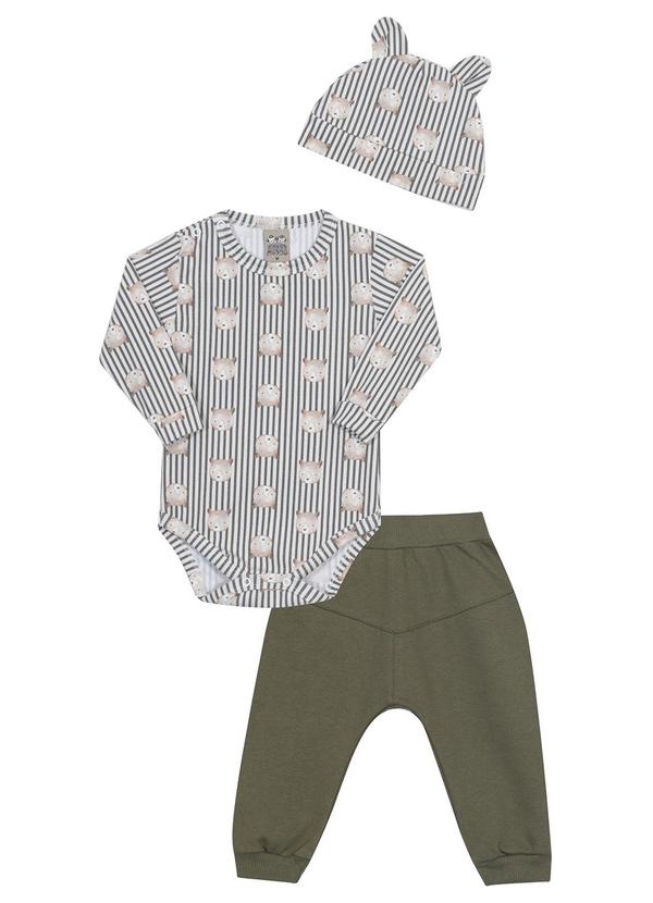 Randa Mundu - Conjunto Body Cotton/Touca/Calça Moletom Verde