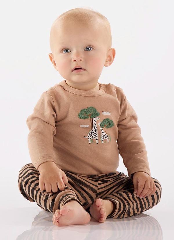Up Baby - Conjunto Body e Calça Bebê Marrom
