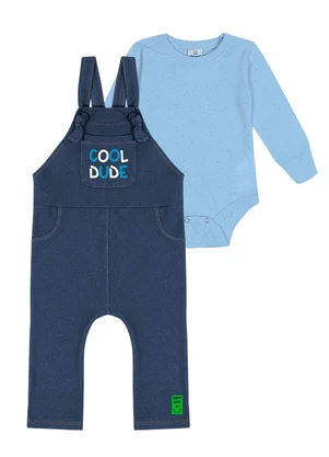Abrange - Conjunto Body e Jardineira e Jeans Baby Azul - ABRANGE