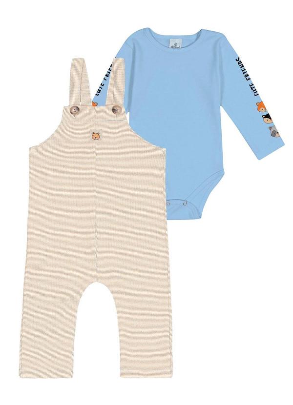 Abrange - Conjunto Body e Jardineira Listrada Baby Azul