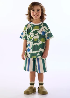 Três e Já - Conjunto Brejo Camiseta Bermuda Bege - TRÊS E JÁ