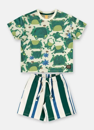 Três e Já - Conjunto Brejo Camiseta Bermuda Bege - TRÊS E JÁ