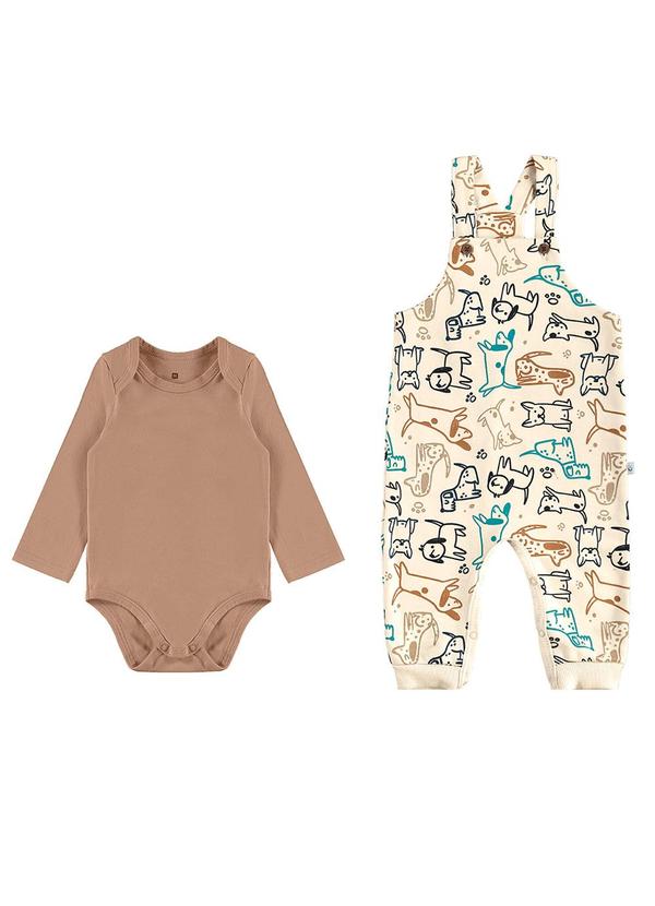 Malwee Kids - Conjunto Cachorrinhos com Macacão  Bege 2