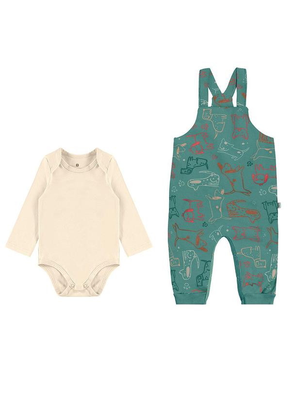 Malwee Kids - Conjunto Cachorrinhos com Macacão Bege