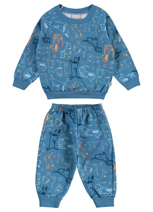 Malwee Kids - Conjunto Cachorrinhos em Moletom Azul
