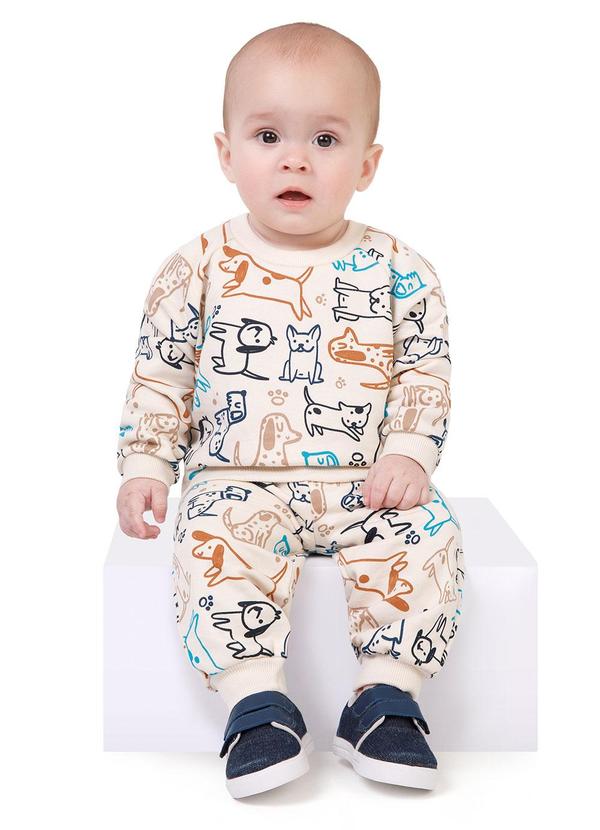 Malwee Kids - Conjunto Cachorrinhos em Moletom Bege