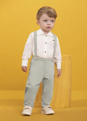 Ioluig - Conjunto Camisa Body e Jardineira Sarja Bege - IOLUIG