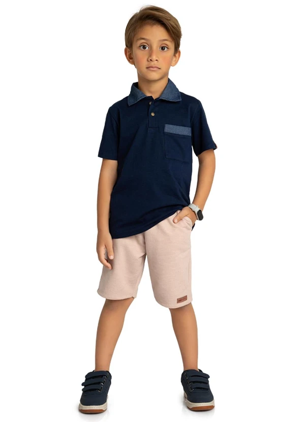 Marlan - Conjunto Camisa Polo Chambray e Bermuda Azul