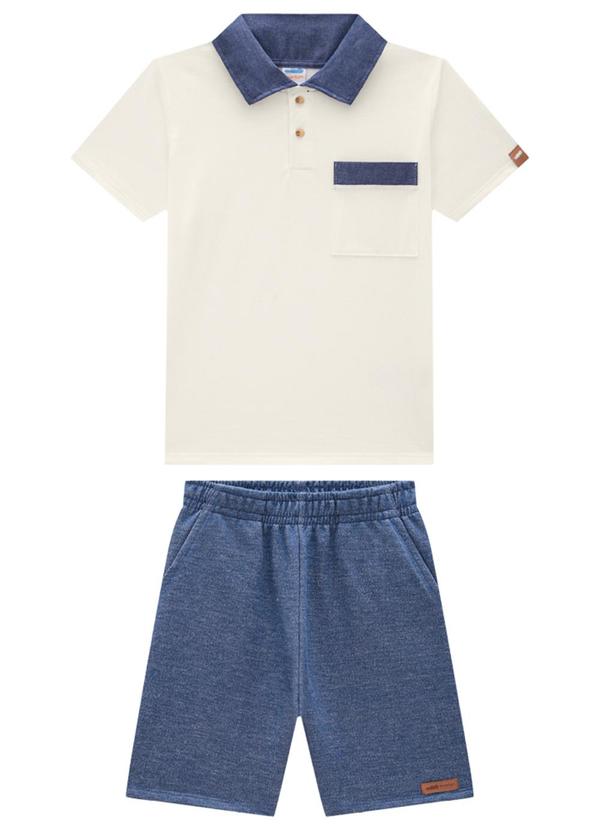 Marlan - Conjunto Camisa Polo Chambray e Bermuda Bege