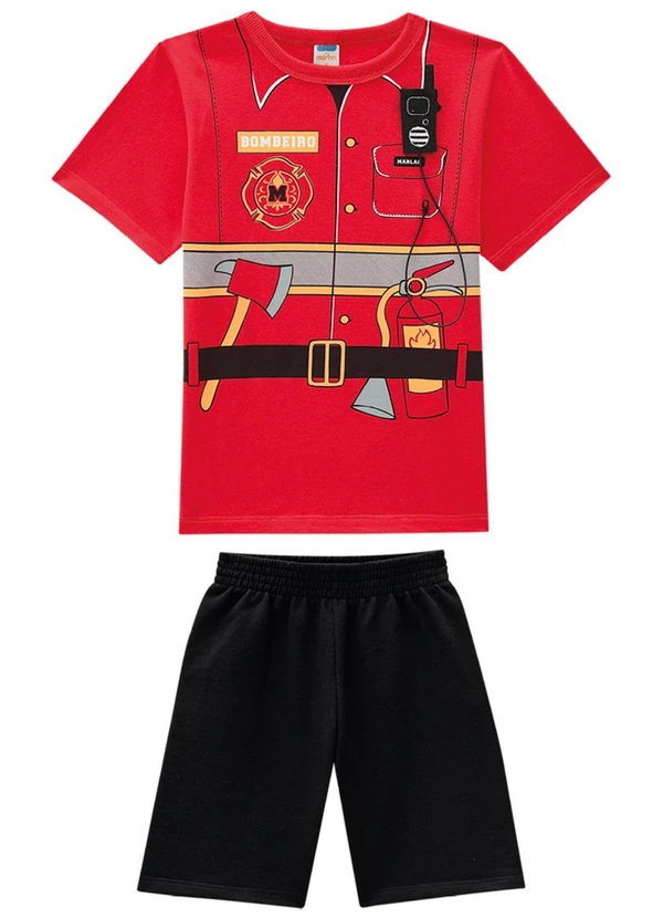 Marlan - Conjunto Camiseta Bermuda em Moletinho Vermelho