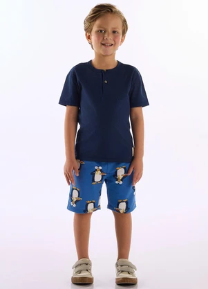 Up Baby - Conjunto Camiseta Bermuda Pinguim Azul - UP BABY