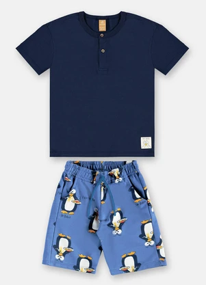 Up Baby - Conjunto Camiseta Bermuda Pinguim Azul - UP BABY