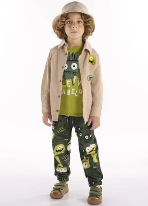 Três e Já - Conjunto Camiseta, Calça e Camisa Verde - TRÊS E JÁ