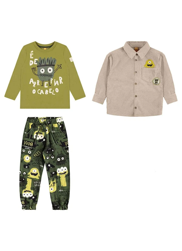 Três e Já - Conjunto Camiseta, Calça e Camisa Verde 2