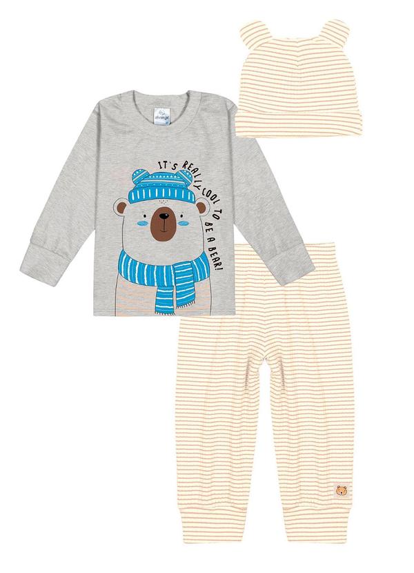 Abrange - Conjunto Camiseta Calça e Gorro Baby Cinza