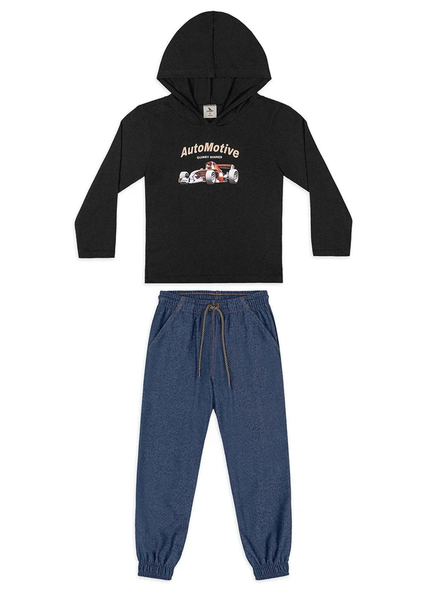 Quimby - Conjunto Camiseta Capuz Calça Preto 3