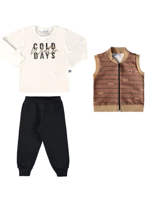 Marlan - Conjunto Camiseta Colete e Calça Baby Marrom - MARLAN