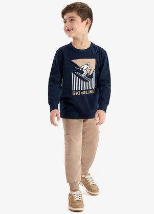 Rovi Kids - Conjunto Camiseta com Calça Meia Malha Azul - ROVI KIDS