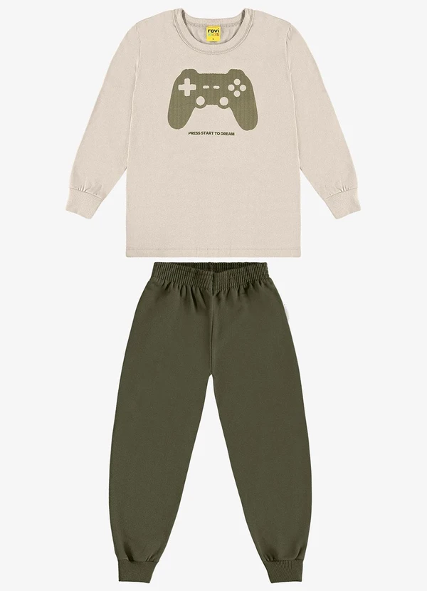Rovi Kids - Conjunto Camiseta com Calça Meia Malha Bege