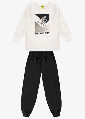 Rovi Kids - Conjunto Camiseta com Calça Meia Malha Bege - ROVI KIDS