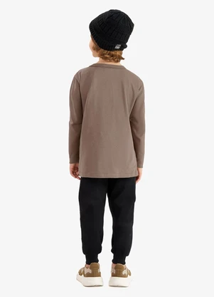 Rovi Kids - Conjunto Camiseta com Calça Meia Malha Marrom - ROVI KIDS