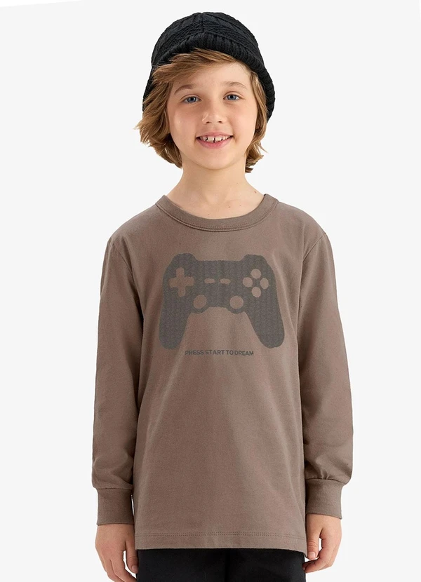 Rovi Kids - Conjunto Camiseta com Calça Meia Malha Marrom 3