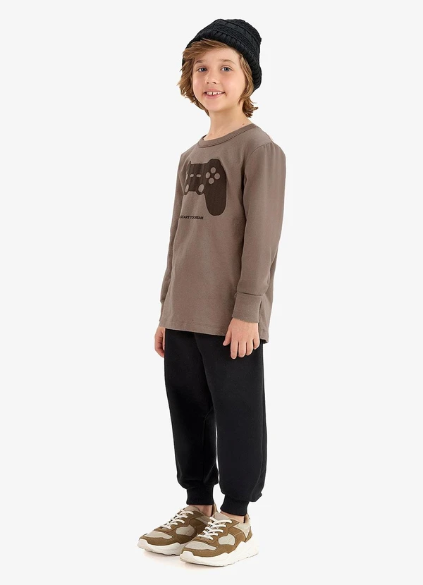 Rovi Kids - Conjunto Camiseta com Calça Meia Malha Marrom 5