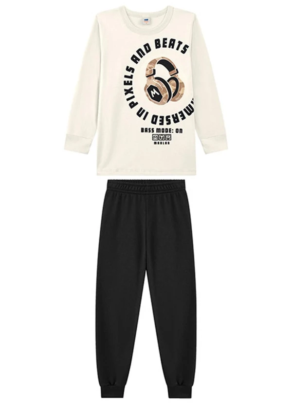 Marlan - Conjunto Camiseta com Estampa e Calça Bege
