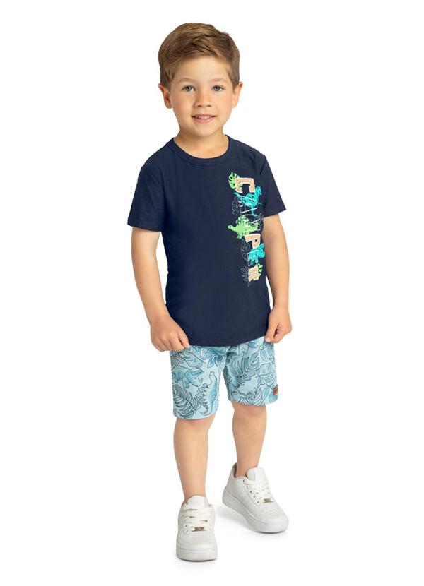 Marlan - Conjunto Camiseta e Bermuda Dino Tropical Azul