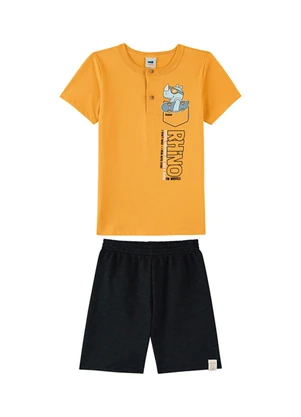 Marlan - Conjunto Camiseta e Bermuda em Moletinho Amarelo - MARLAN