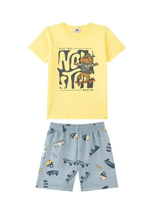 Marlan - Conjunto Camiseta e Bermuda em Moletinho Amarelo - MARLAN