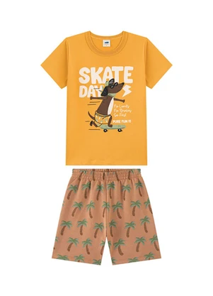 Marlan - Conjunto Camiseta e Bermuda em Moletinho Amarelo - MARLAN
