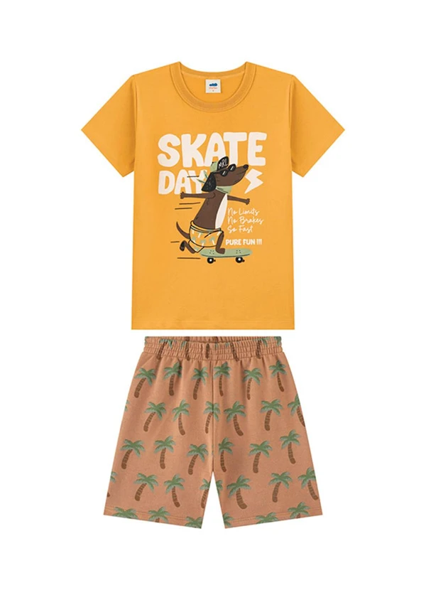 Marlan - Conjunto Camiseta e Bermuda em Moletinho Amarelo