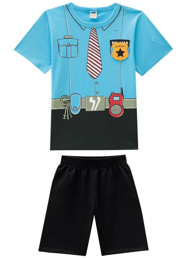 Marlan - Conjunto Camiseta e Bermuda em Moletinho Azul