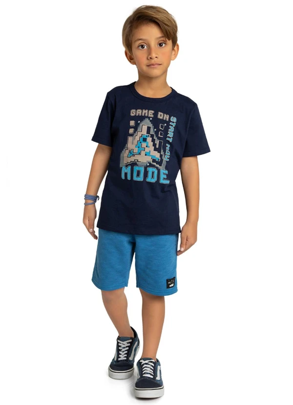 Marlan - Conjunto Camiseta e Bermuda em Moletinho Azul