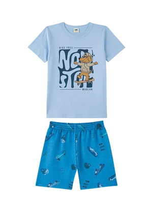 Marlan - Conjunto Camiseta e Bermuda em Moletinho Azul - MARLAN