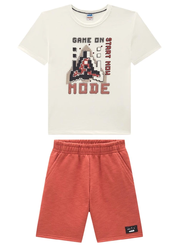 Marlan - Conjunto Camiseta e Bermuda em Moletinho Bege