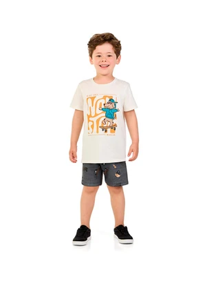 Marlan - Conjunto Camiseta e Bermuda em Moletinho Bege - MARLAN