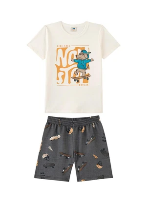 Marlan - Conjunto Camiseta e Bermuda em Moletinho Bege - MARLAN