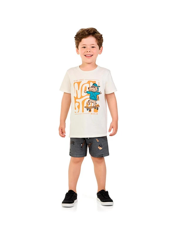 Marlan - Conjunto Camiseta e Bermuda em Moletinho Bege