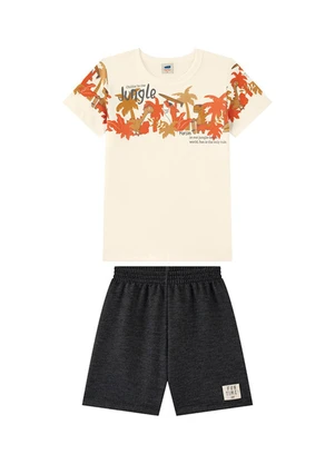 Marlan - Conjunto Camiseta e Bermuda em Moletinho Bege - MARLAN