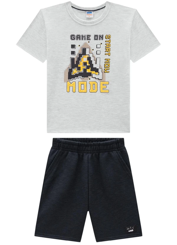 Marlan - Conjunto Camiseta e Bermuda em Moletinho Cinza