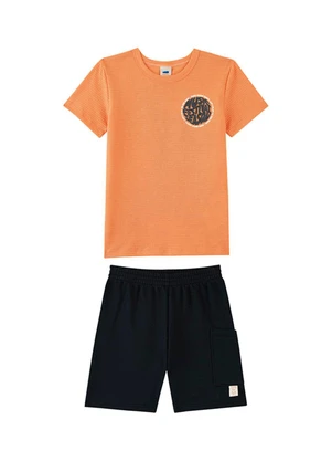 Marlan - Conjunto Camiseta e Bermuda em Moletinho Laranja - MARLAN