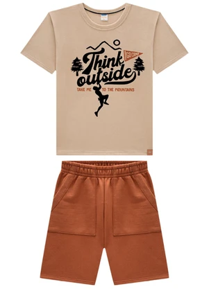 Marlan - Conjunto Camiseta e Bermuda em Moletinho Marrom - MARLAN