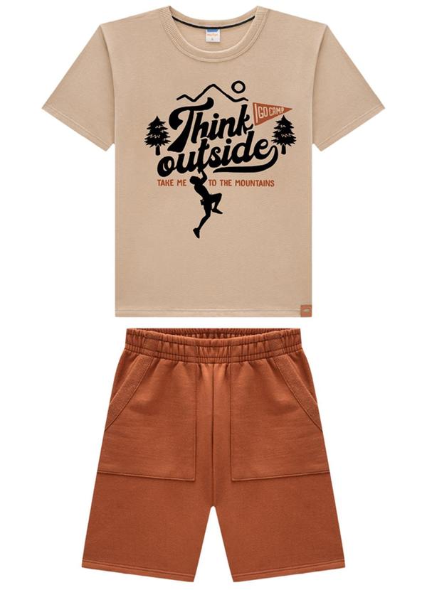 Marlan - Conjunto Camiseta e Bermuda em Moletinho Marrom