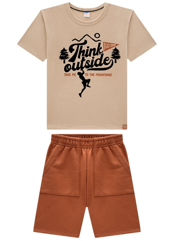 Marlan - Conjunto Camiseta e Bermuda em Moletinho Marrom