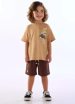 Três e Já - Conjunto Camiseta e Bermuda Marrom - TRÊS E JÁ