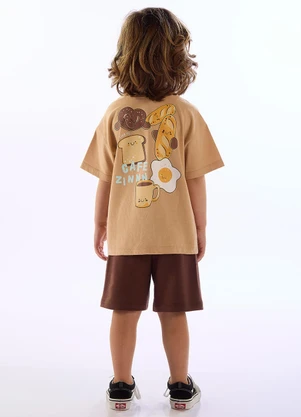 Três e Já - Conjunto Camiseta e Bermuda Marrom - TRÊS E JÁ