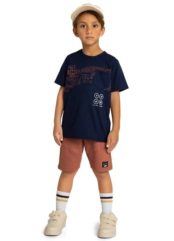 Marlan - Conjunto Camiseta e Bermuda Moletinho Azul